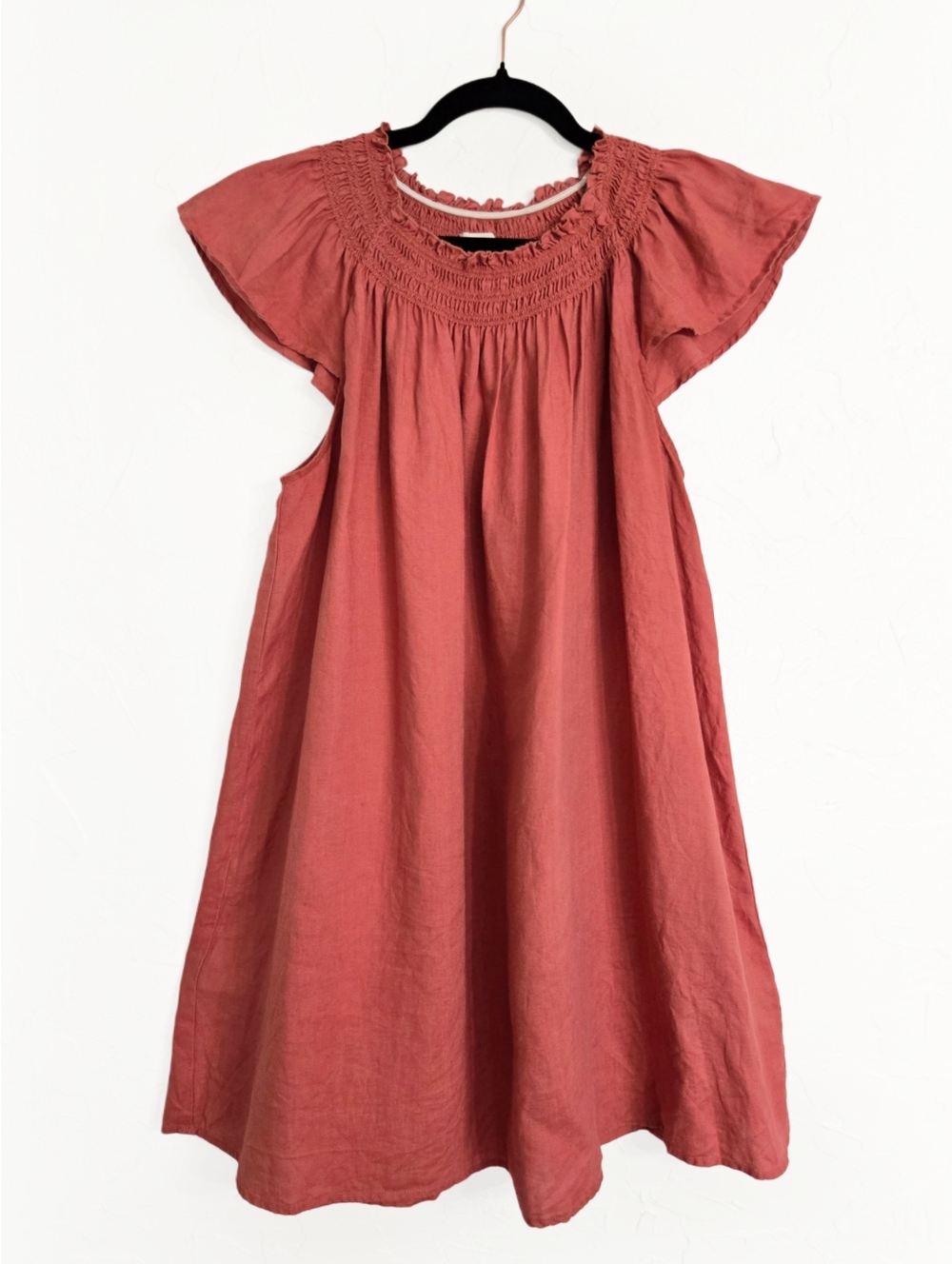 Aritzia Wilfred Linen Pink Mauve Smocked Persuasion Dress, S
